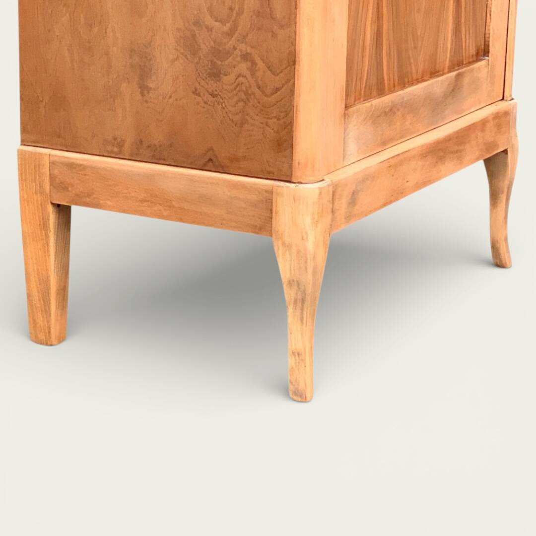 Vintage glass-fronted cabinet, raw wood, 1950s