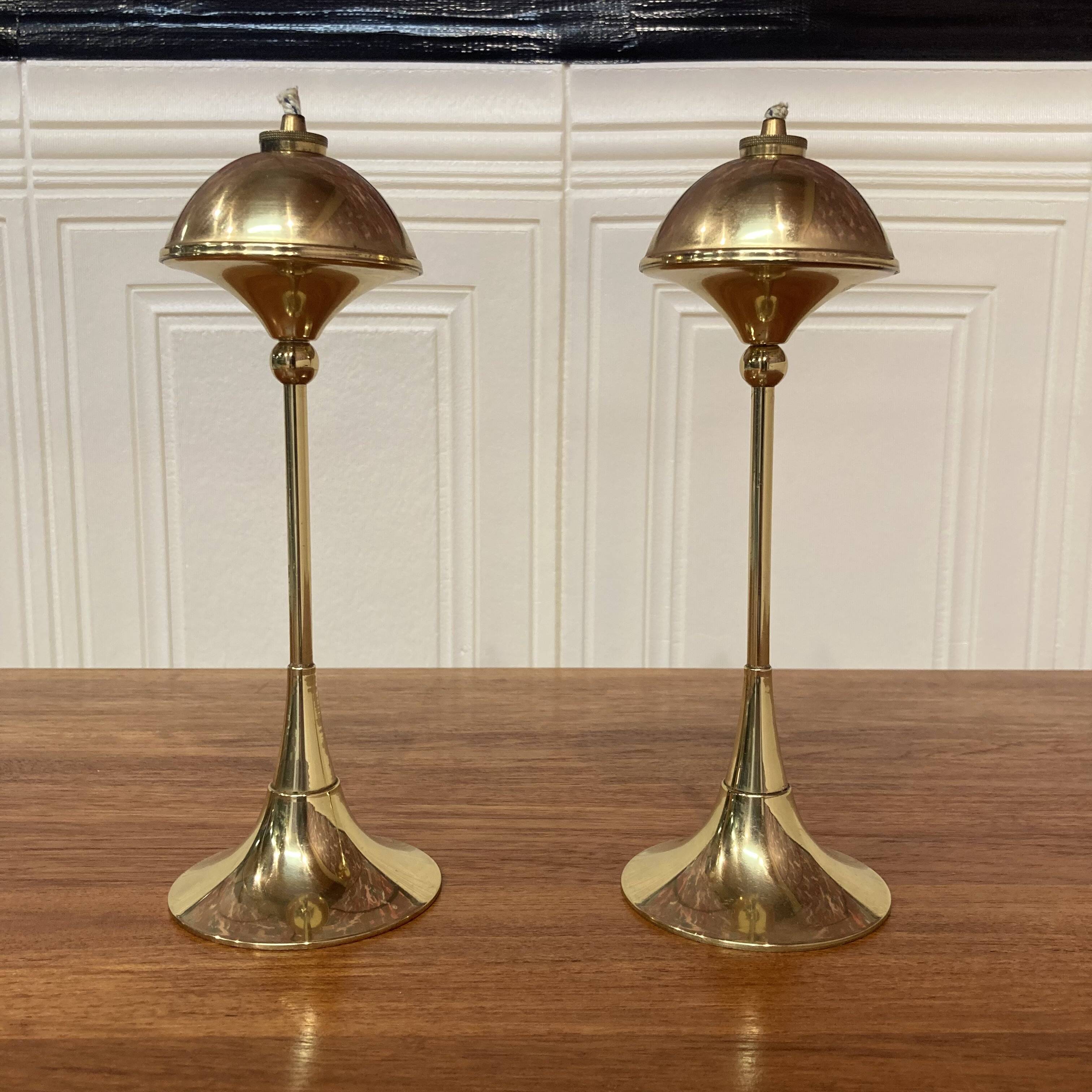 Pair of 1960s Scandinavian design oil lamps.