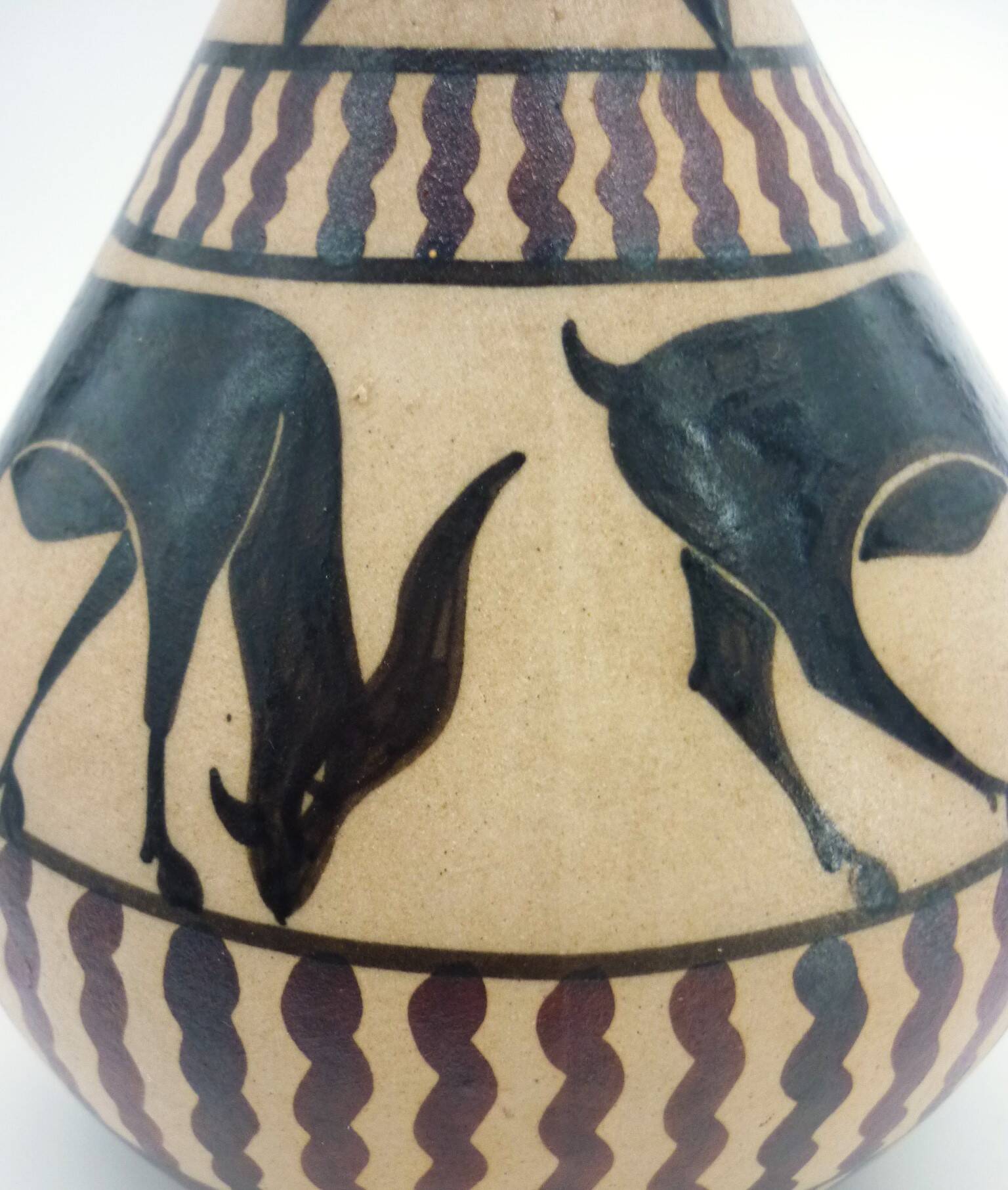 Vase pichet, céramique émaillée, art déco, E. Vilotte Ciboure, antilopes