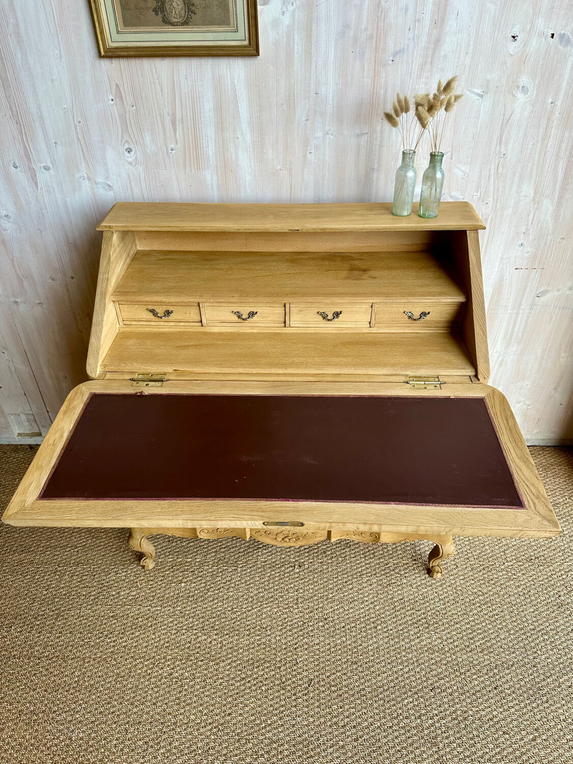 Antique oak secretary – light polished wood – Louis XV style