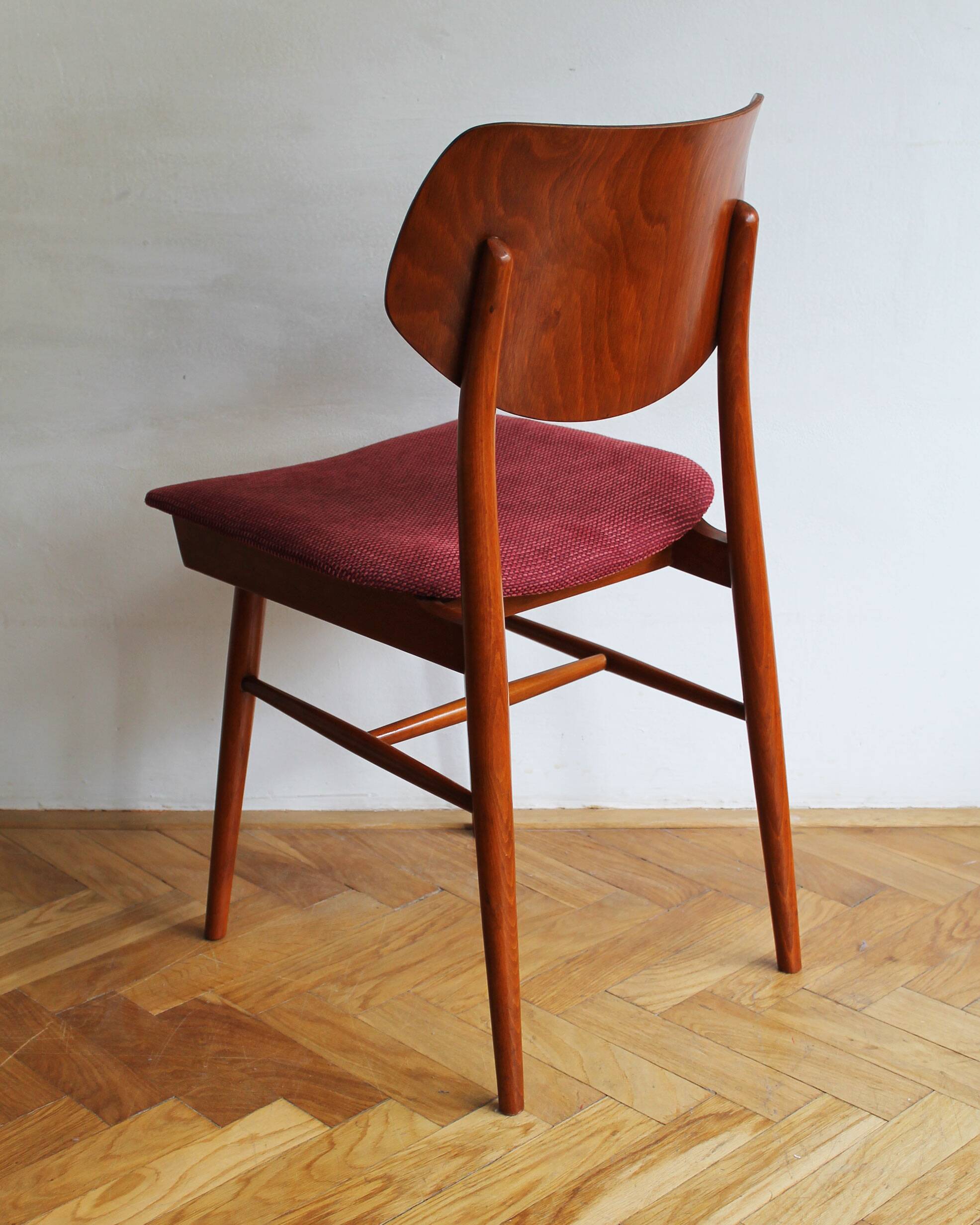 Set of Four 1960s Czech Dining Chairs by TON with Scandi Influence