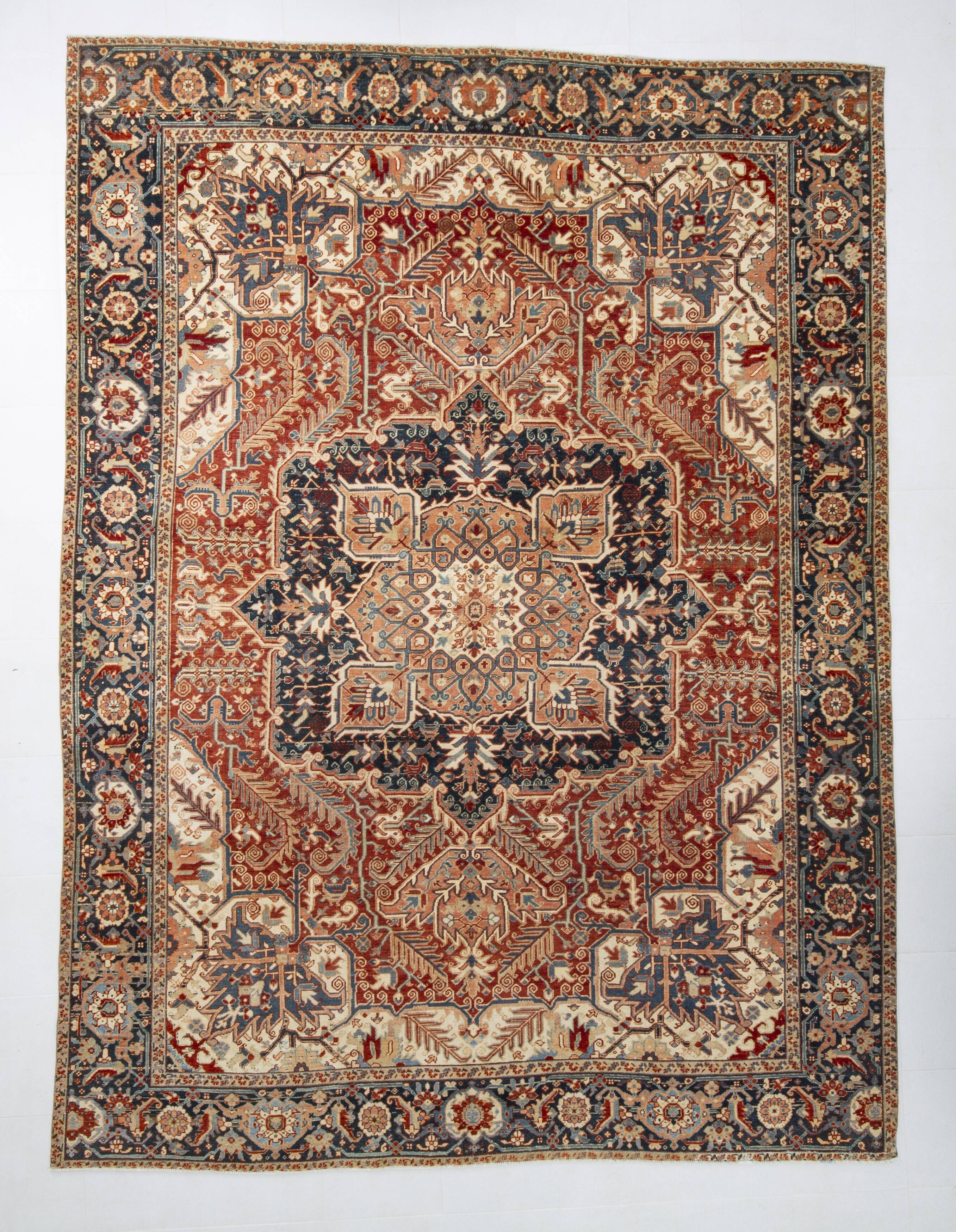 1960s Antique Red & Navy Blue Classic Persian Rug, 287x386Cm