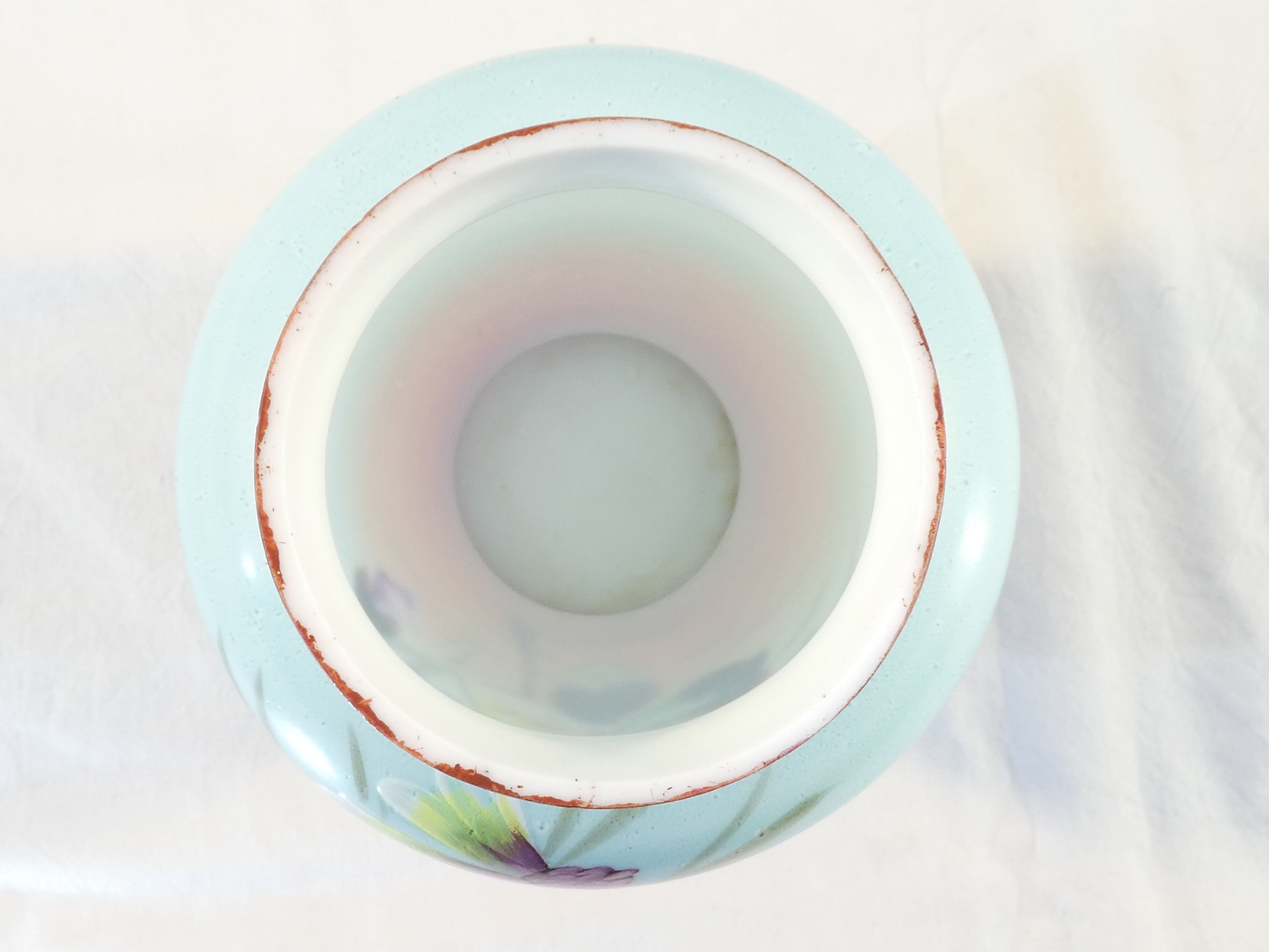 Vase in opaline opaline glass hand painted flower decoration