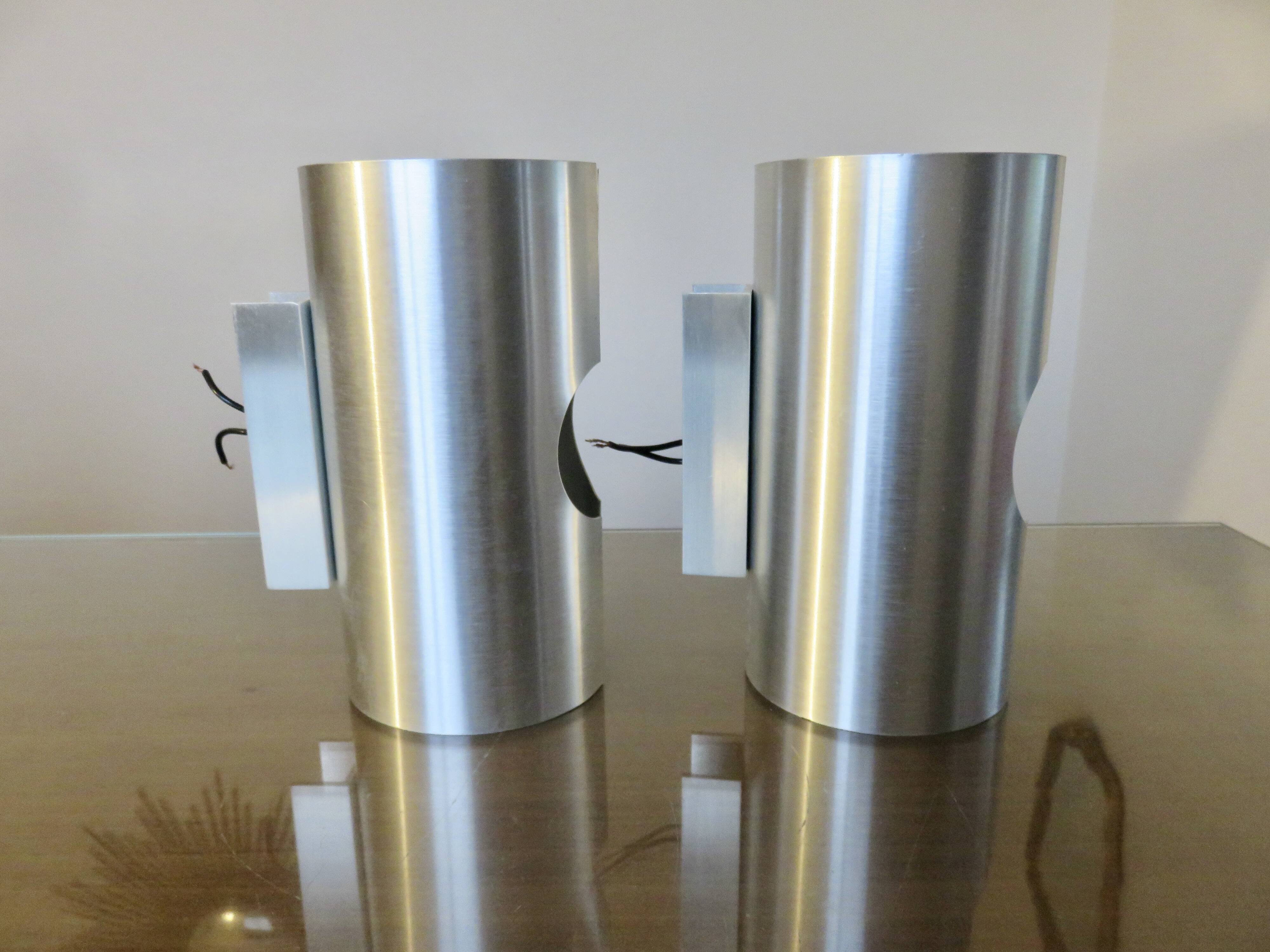 Pair of "oxar" brushed metal wall lights, space age, 1970