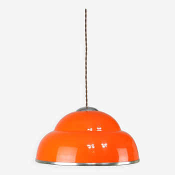 Space-age italian orange plexiglass pendant lamp