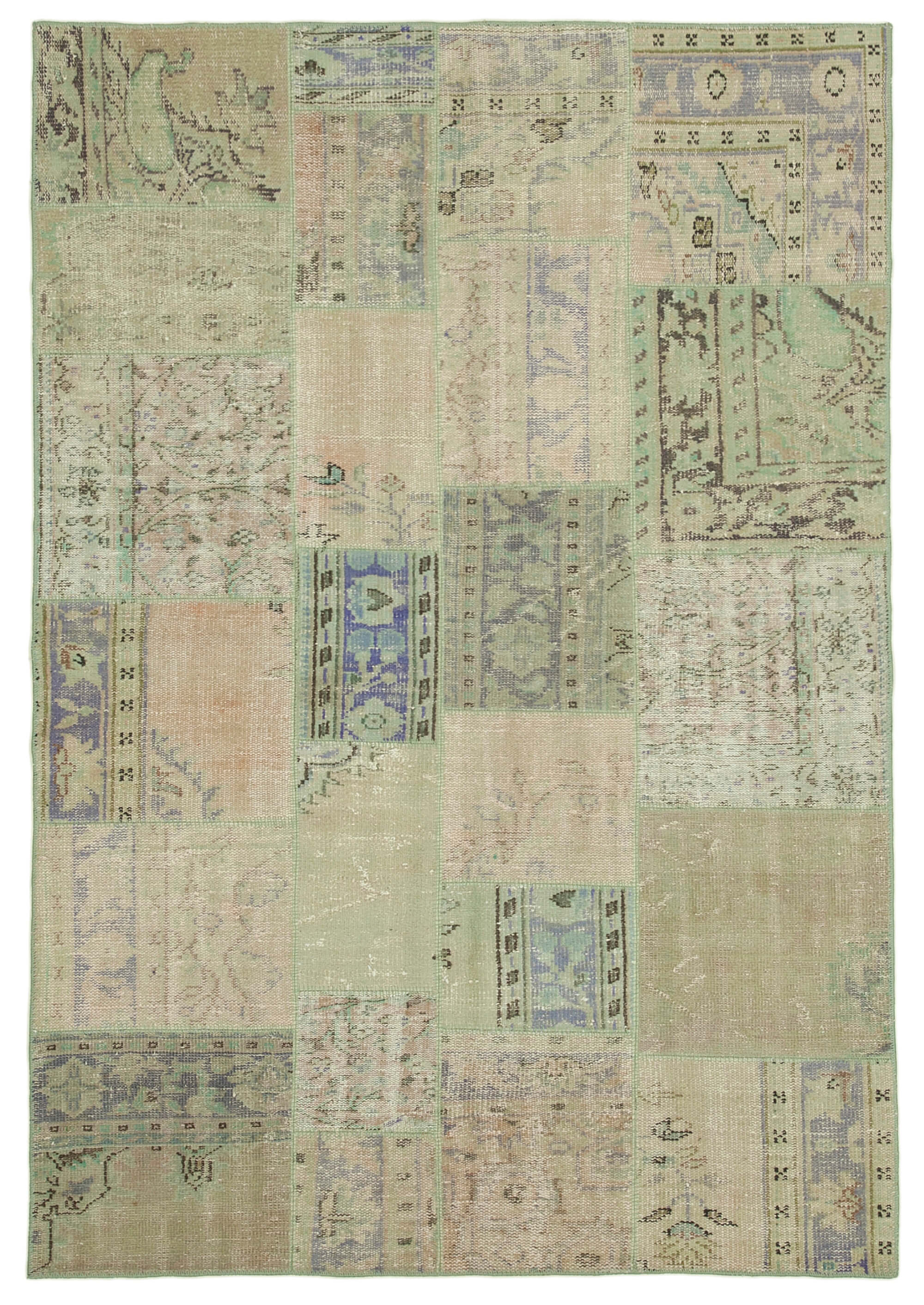 Handwoven oriental overdyed 169 cm x 245 cm beige patchwork rug