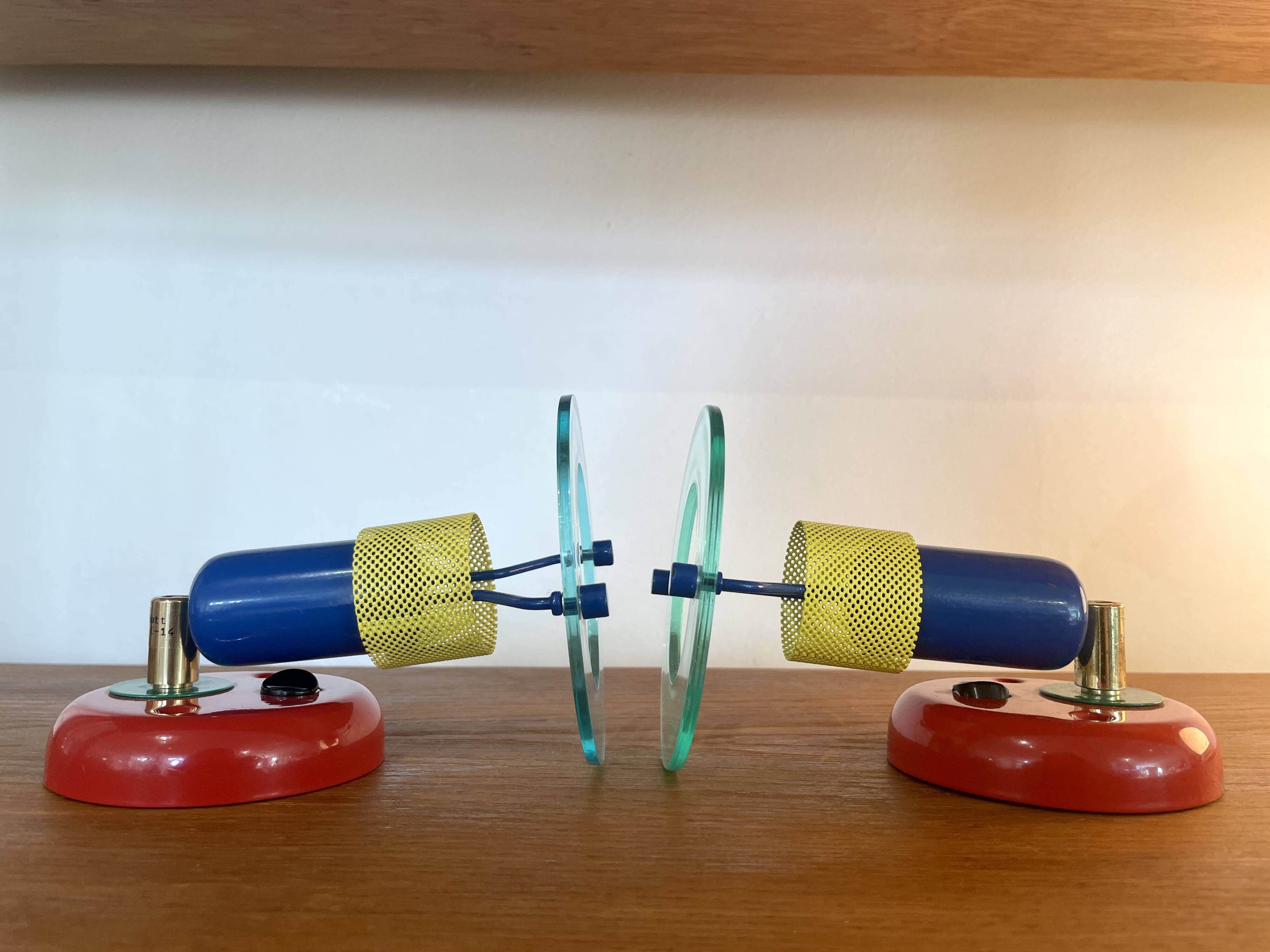 Pair of 90s multi-colored wall lights