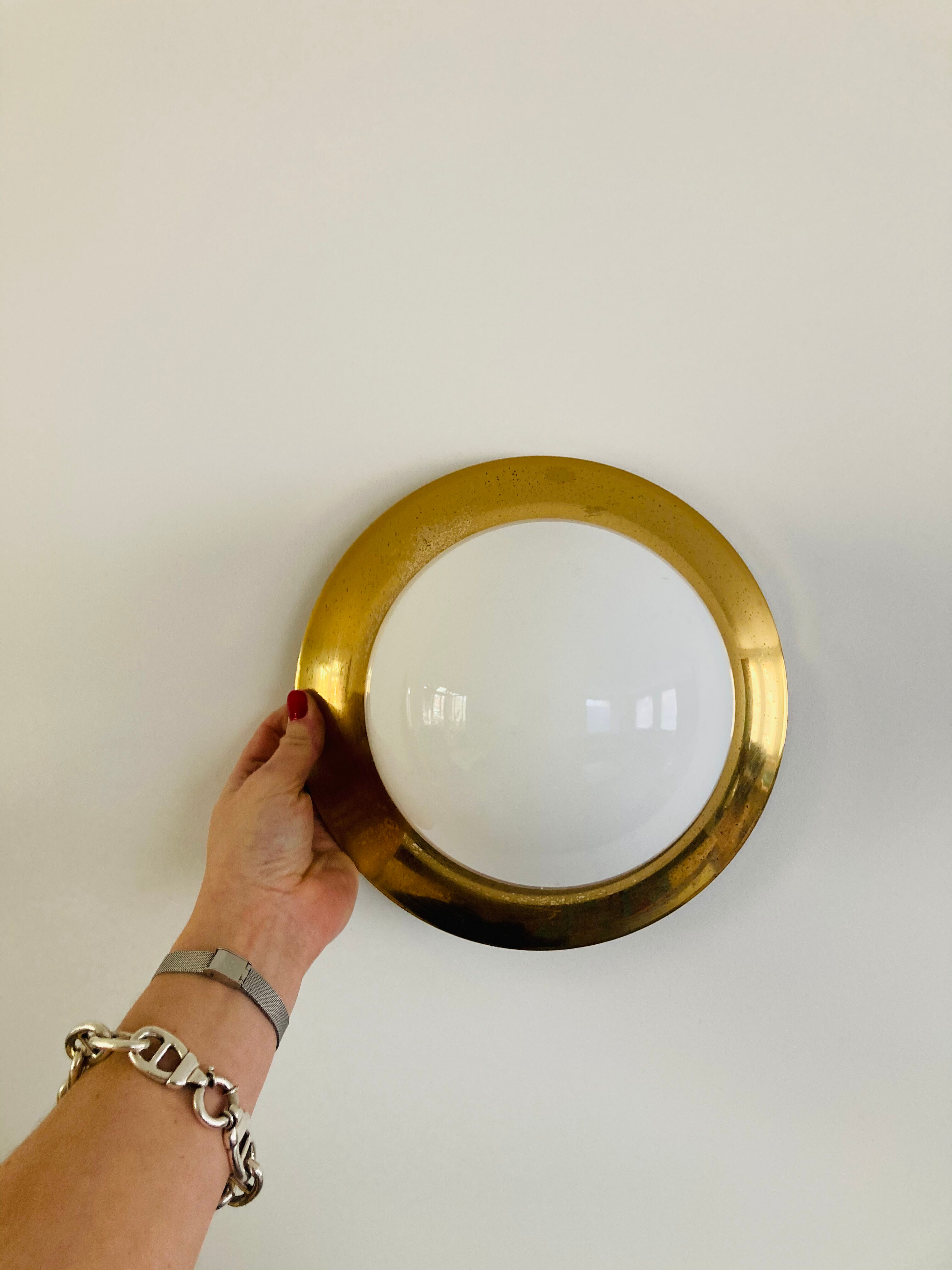 Brass and opaline wall sconces