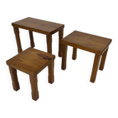 Vintage Set of 3 pinewood side or nesting tables 1970s nest of tables