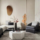 3-light floor lamp in natural cane and black metal 179x50 cm