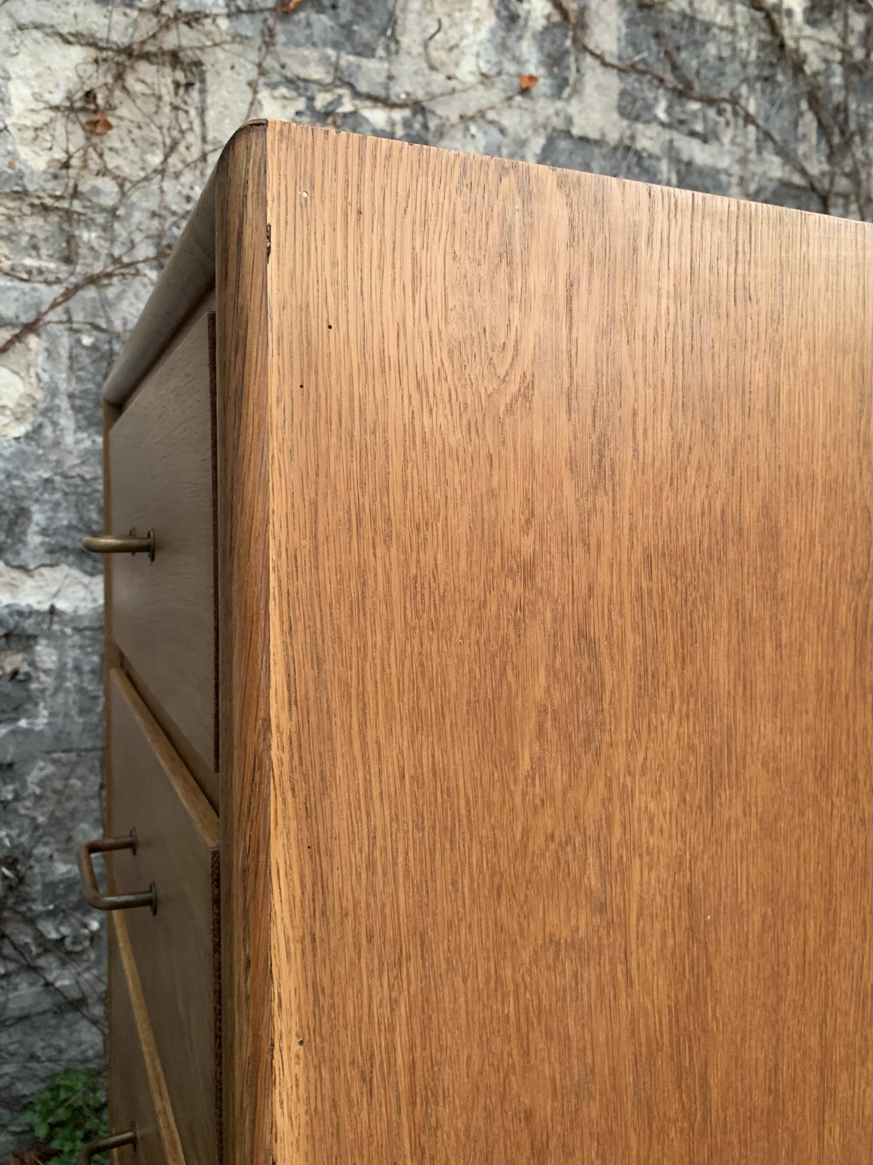 Chest of drawers with compass feet, raw wood, 1950s