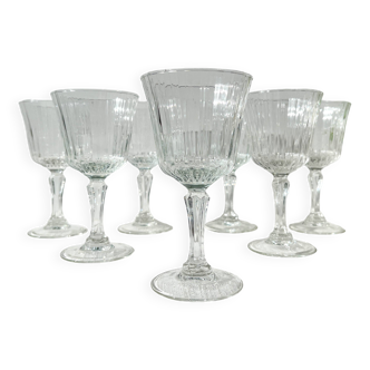 7 Vintage red wine glasses in fluted glass Made in France
