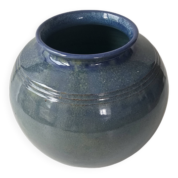 Blue-green ceramic round vase signed (Pictogram to be identified)