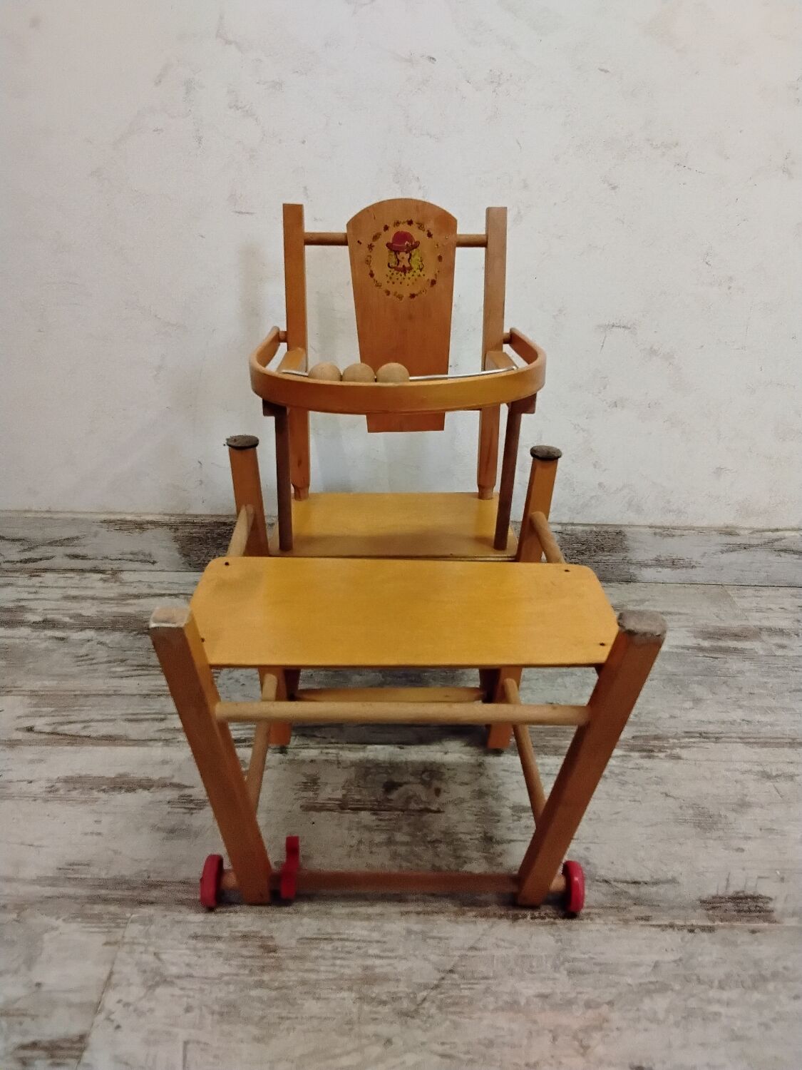 Transformable antique doll high chair