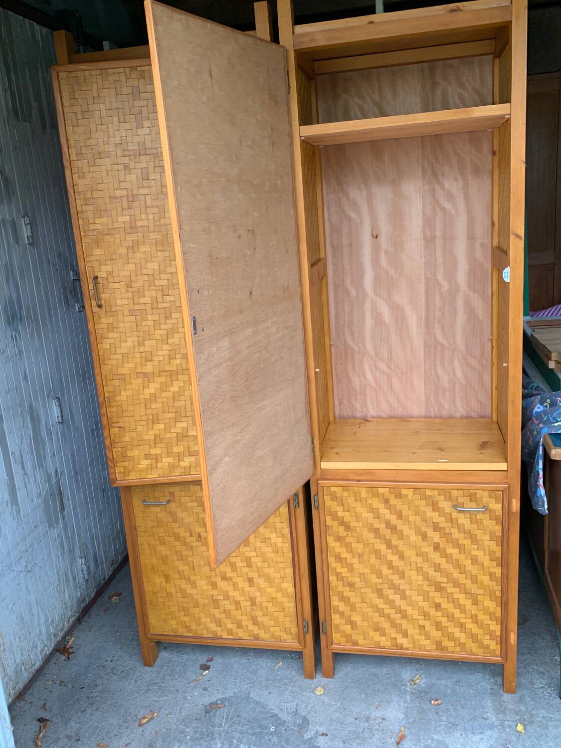 Bamboo cabinet woven and modular pine vintage 1960