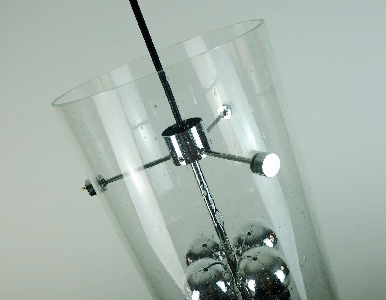 Glashuette Limburg pendant light in bubble glass and chrome lampshade 1970s