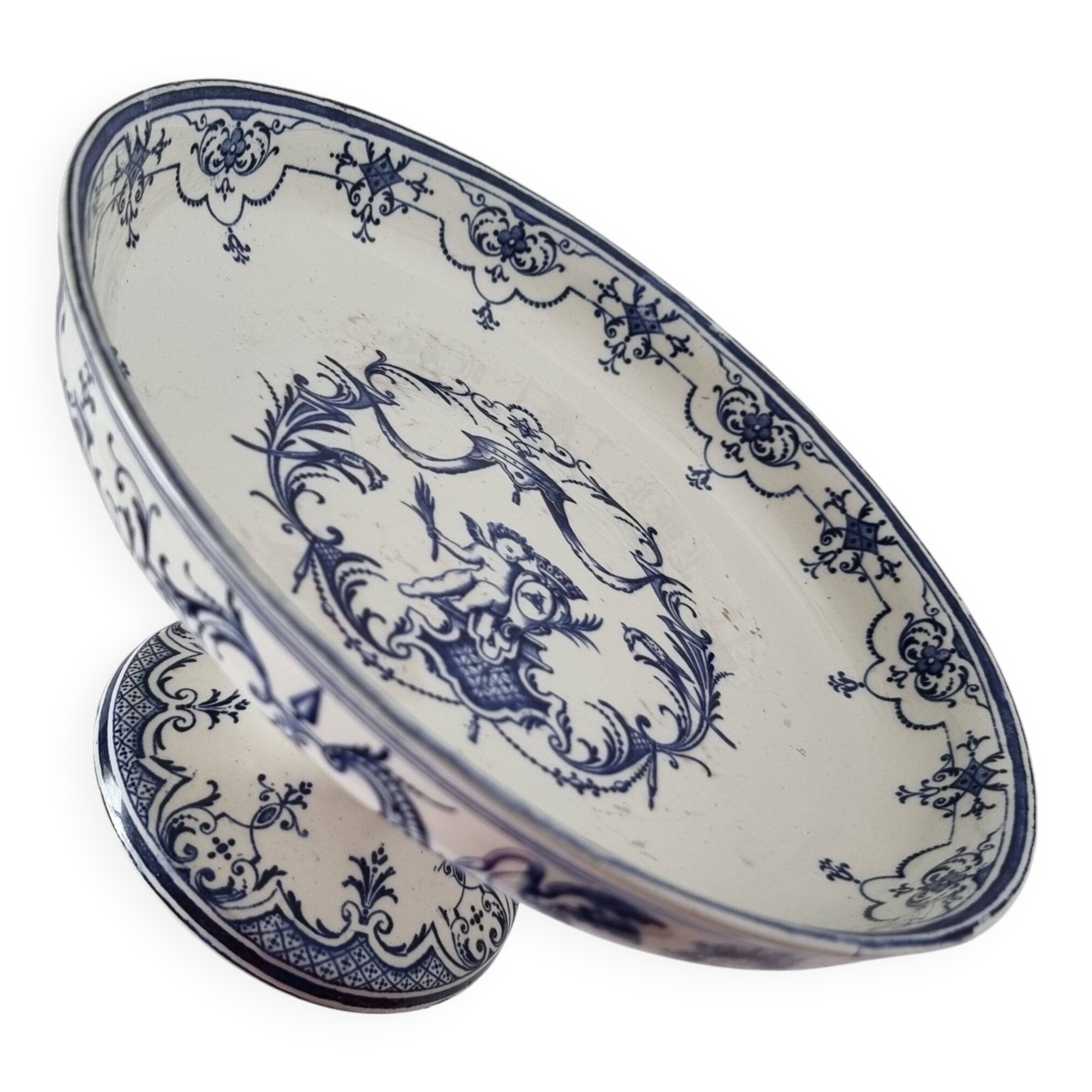 Old moustiers jules vieillard bourdeux compotier dish on base, late 19th century