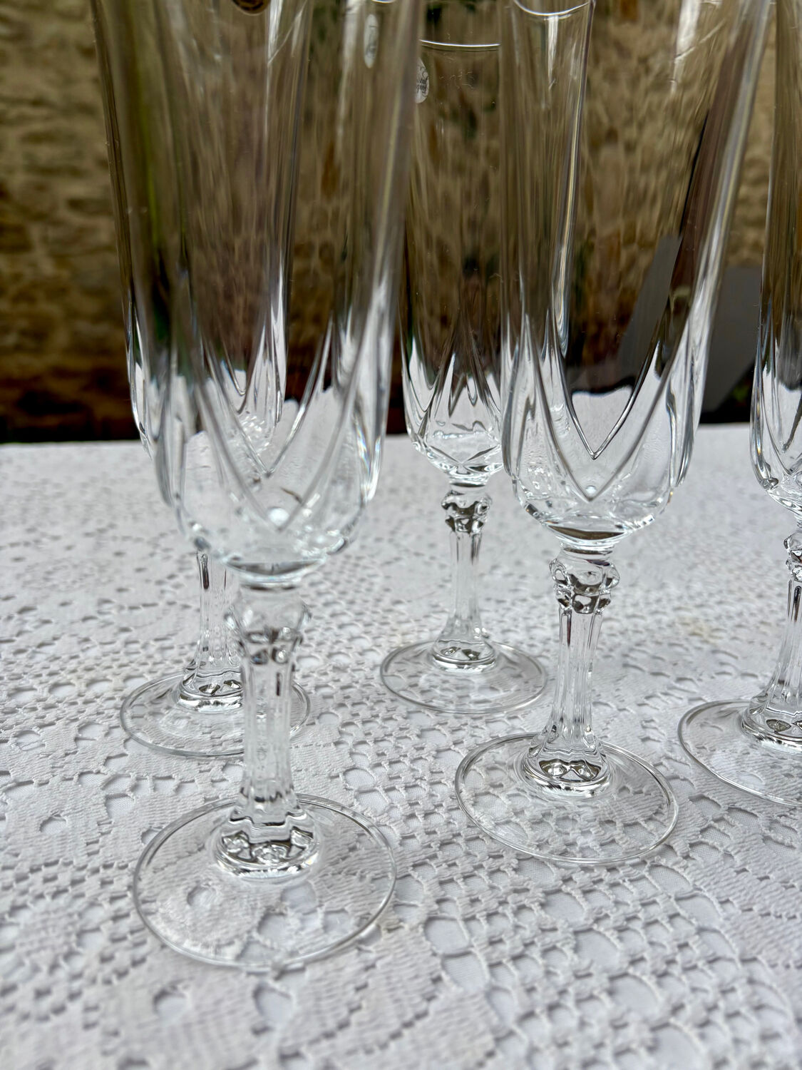 Lot of 6 Cristal d'Arques Auteuil champagne glasses.