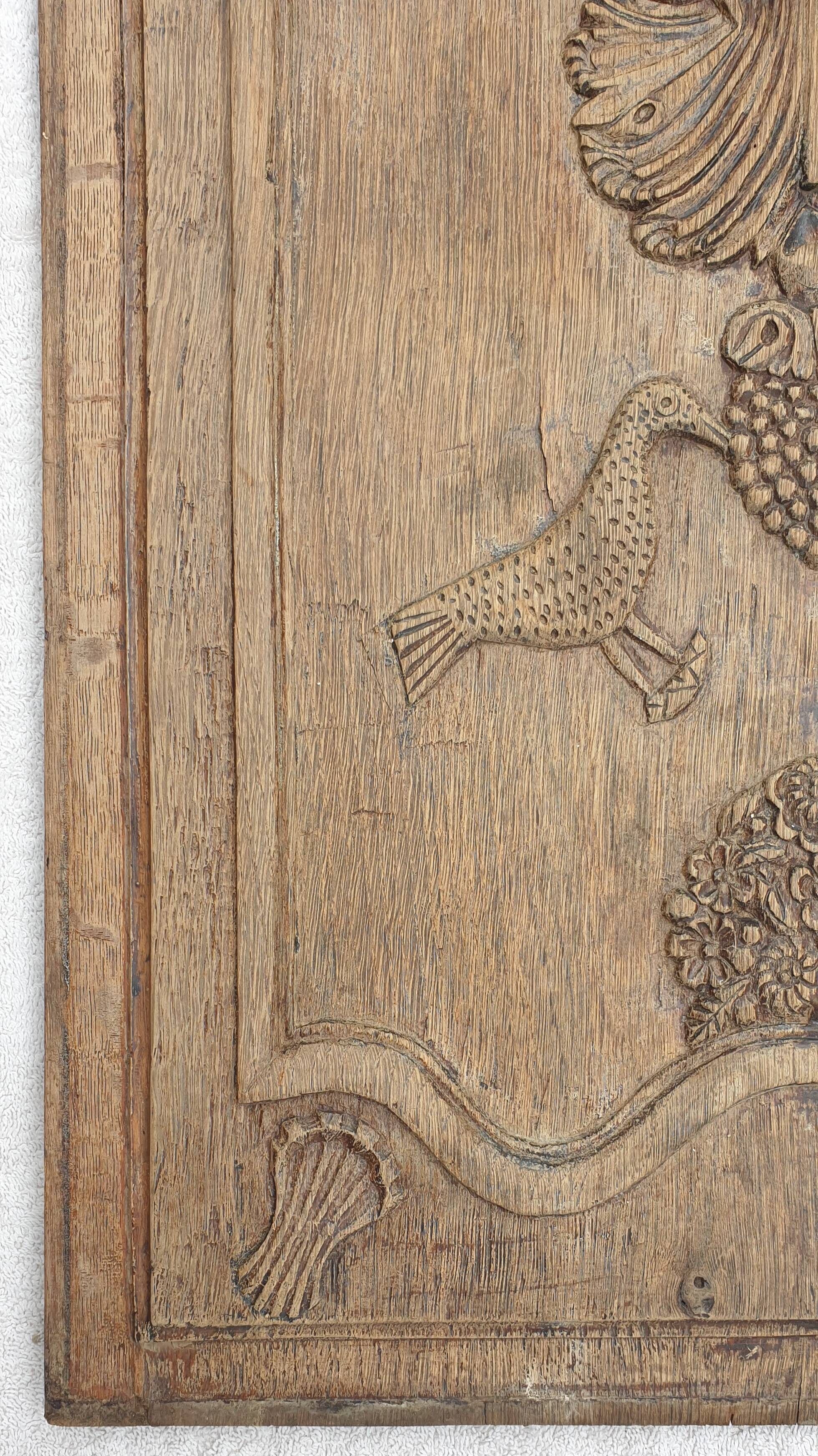 Panel, bas relief in natural wood, 18th century period