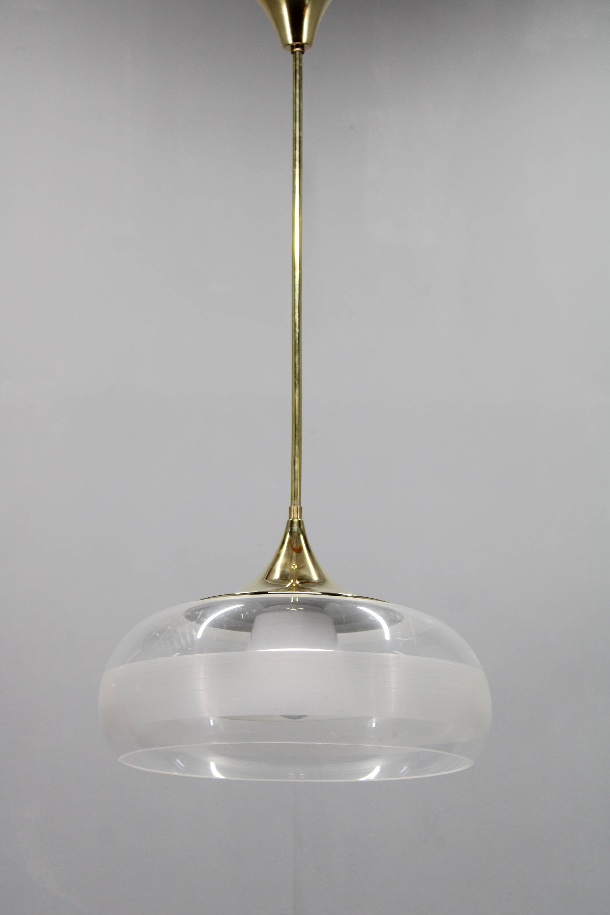 Italian mid-century brass and plastic pendant lamp, 1970s