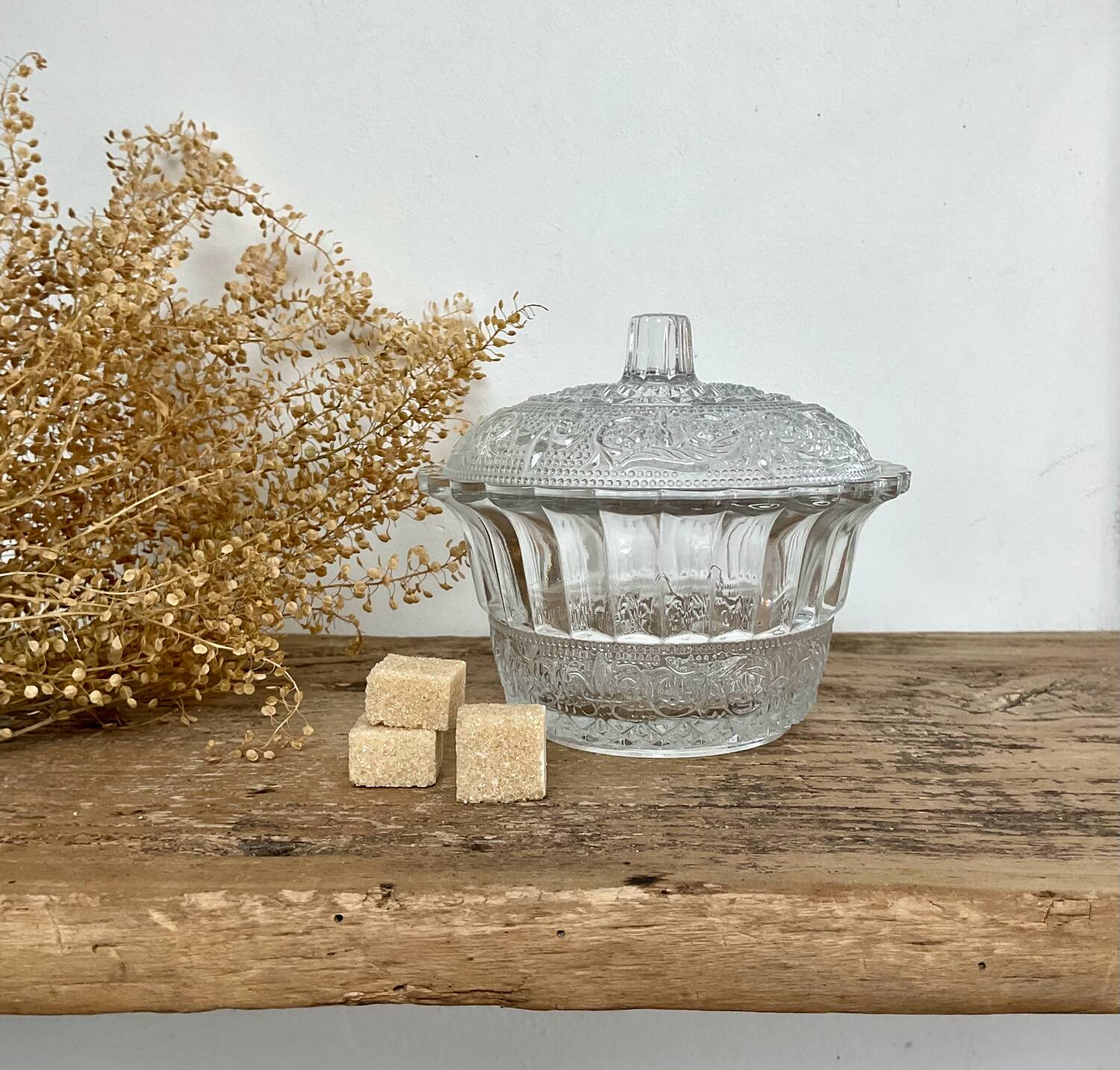 Vintage chiseled glass sugar bowl