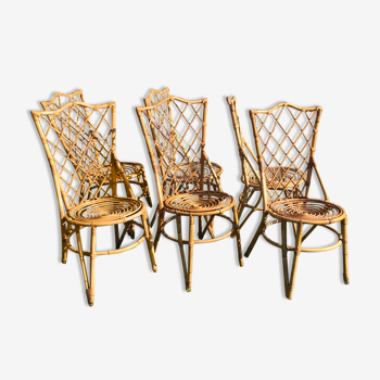 6 chaises en osier vintage 1960