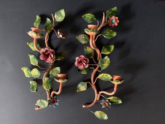 Pair of painted sheet metal flower sconces, Italian, 1960