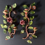 Pair of painted sheet metal flower sconces, Italian, 1960