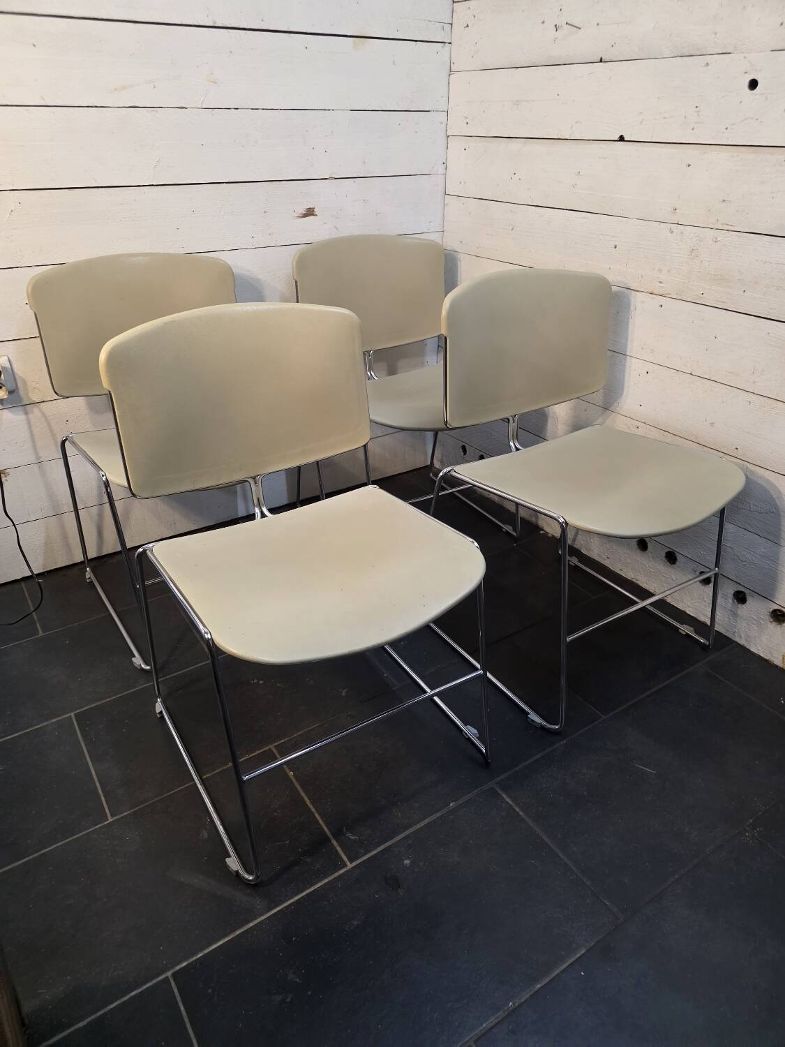 4 Max Stacker chairs in chrome metal from the 1970s.