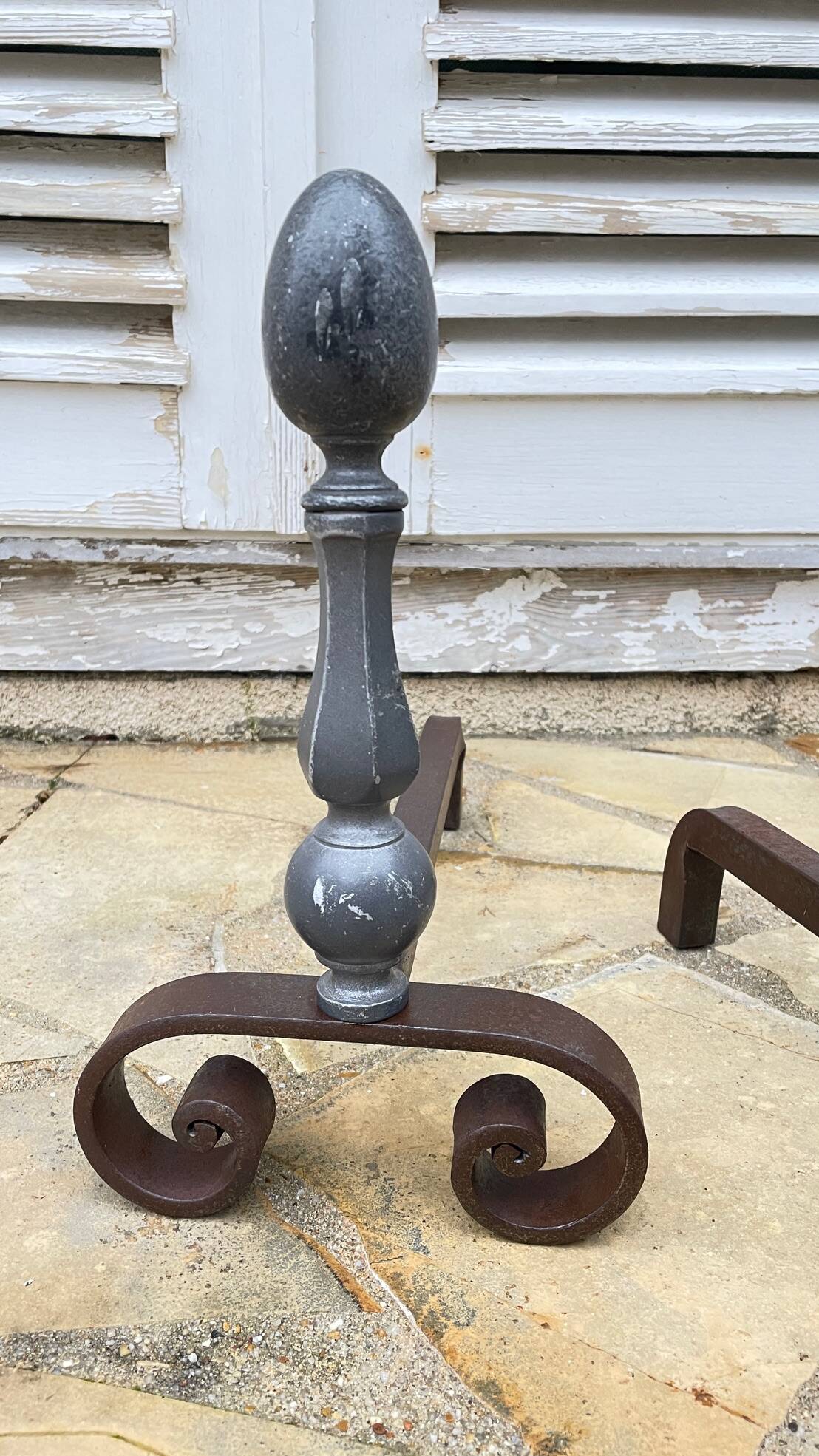 Pair of vintage geometric fire dogs