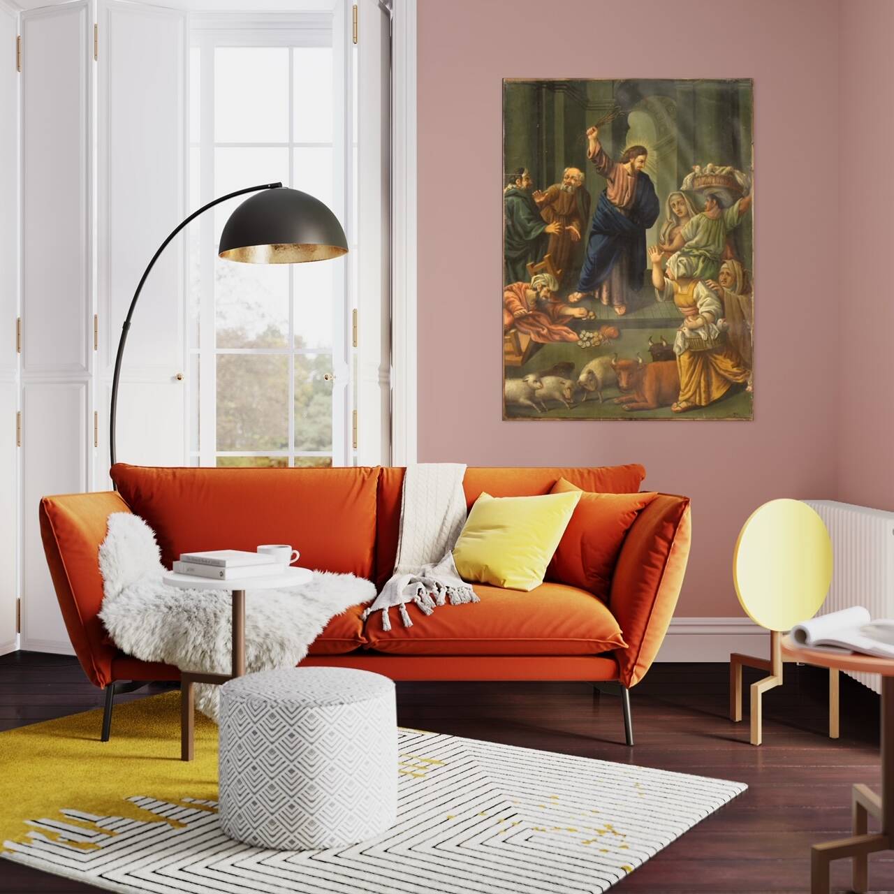 Peinture italienne à l'huile sur cuivre "Expulsion des marchands du temple"