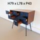 Vintage workshop furniture with 15 blue drawers.