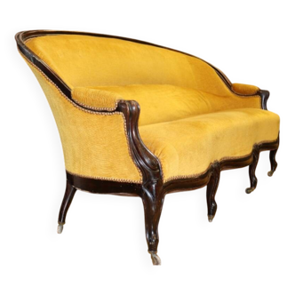 Rosewood sofa with gold fabric, 19th century, Napoleon III style