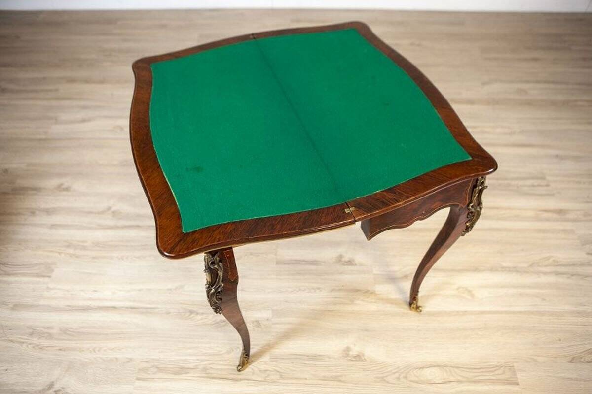 19th Century Inlaid Card Table Lined with Green Fabric