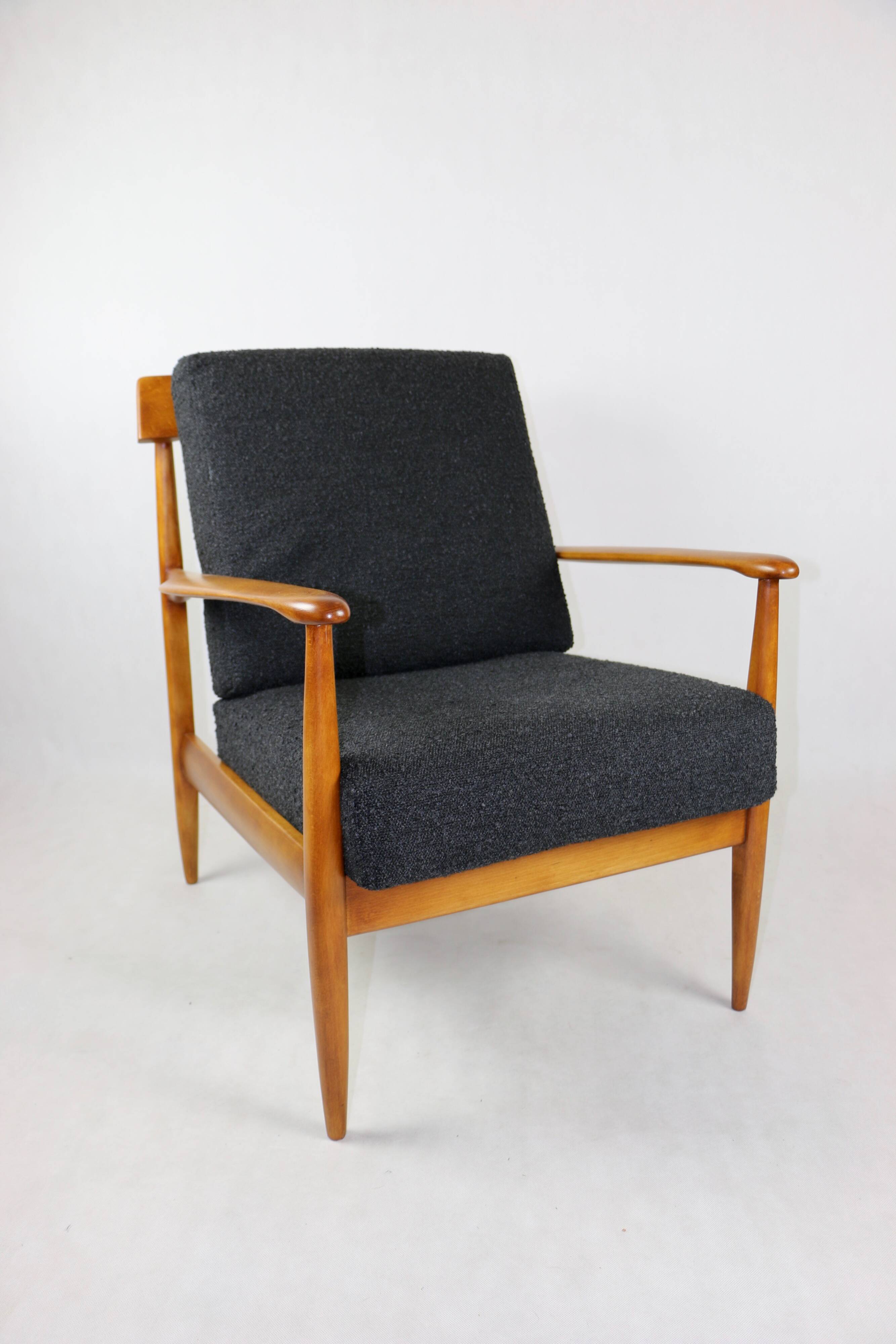 Fauteuil boucle noir design danois sur les oreillers, années 1970