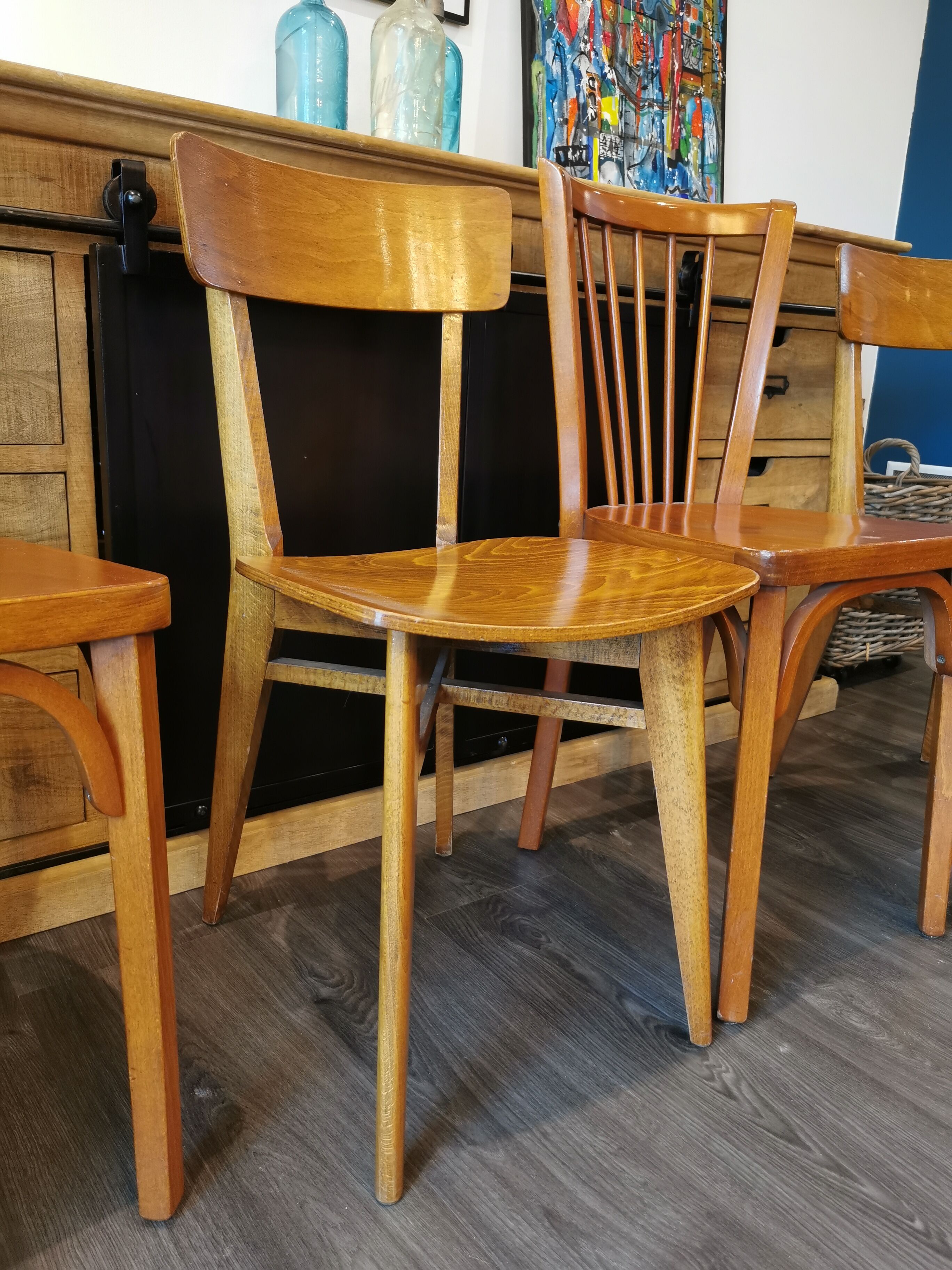 Series of 10 mismatched bistro chairs