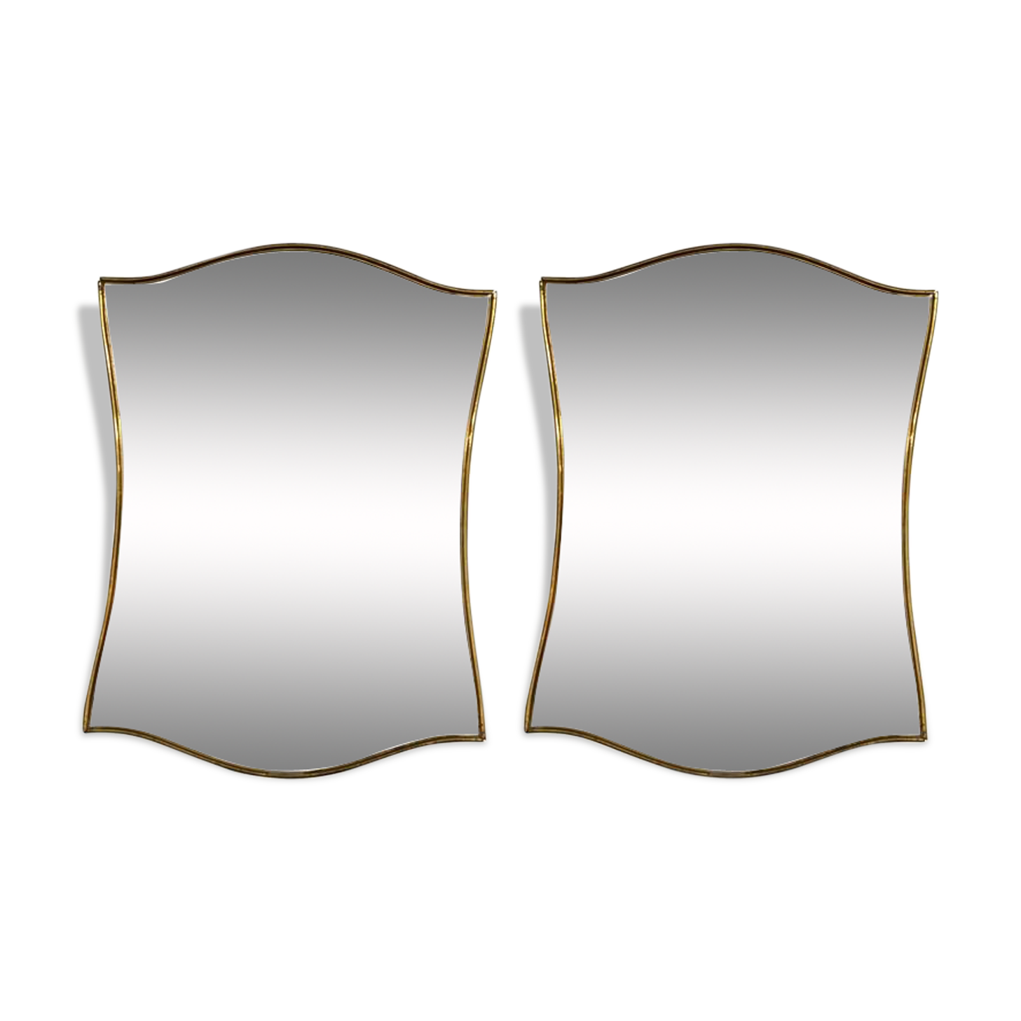 Pair of mirrors brass Italian free-form around 1960