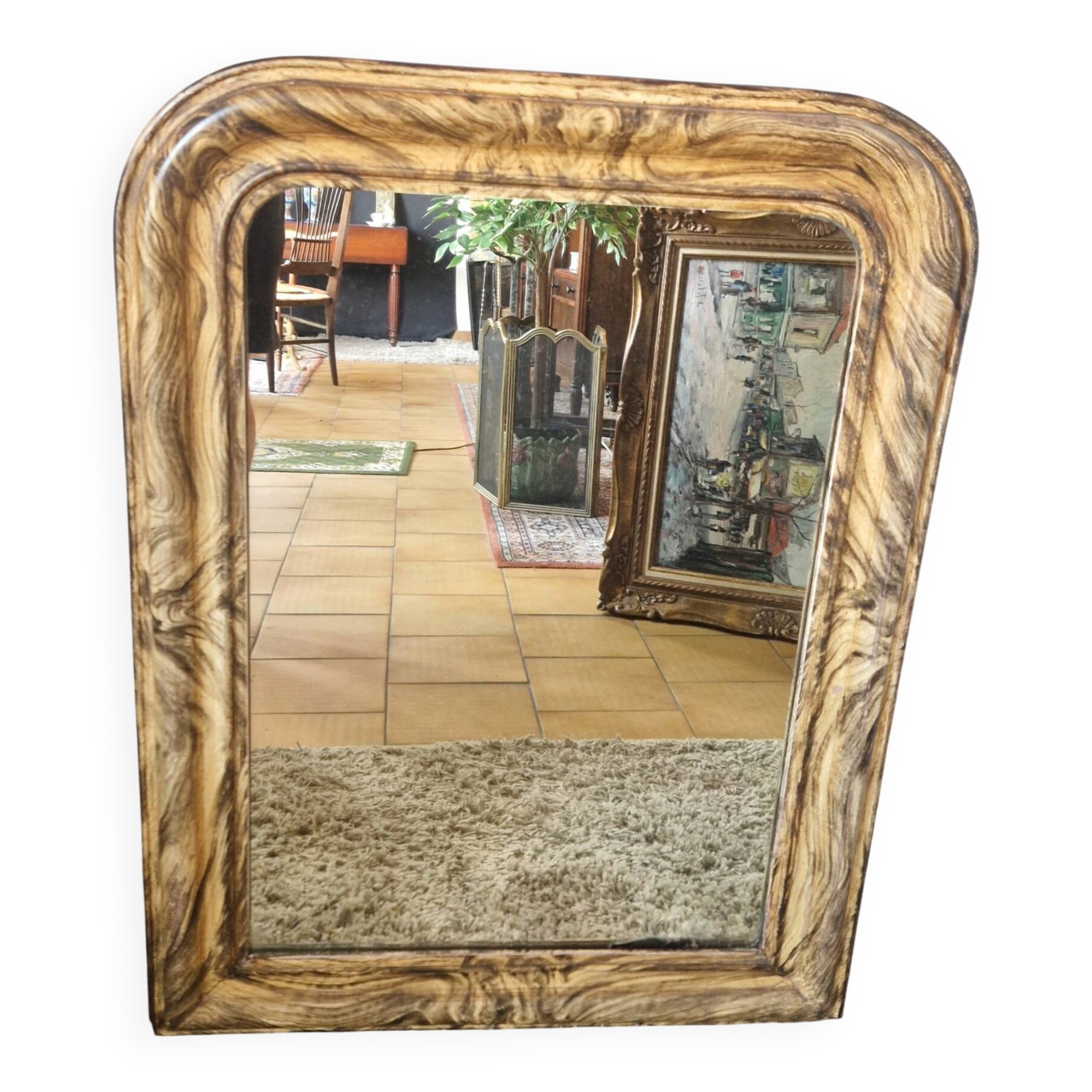 Miroir Louis Philippe décors faux bois  93 x 69 cm