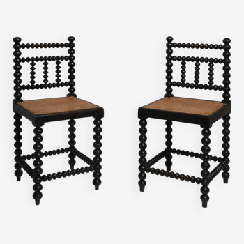 Pair of turned wood and caning chairs, 1910s.