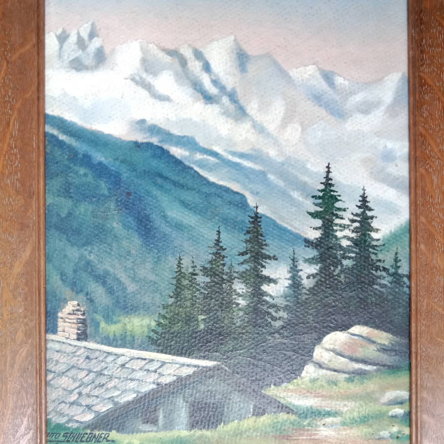 Mountain Landscape Painting from 1946 signed Frame