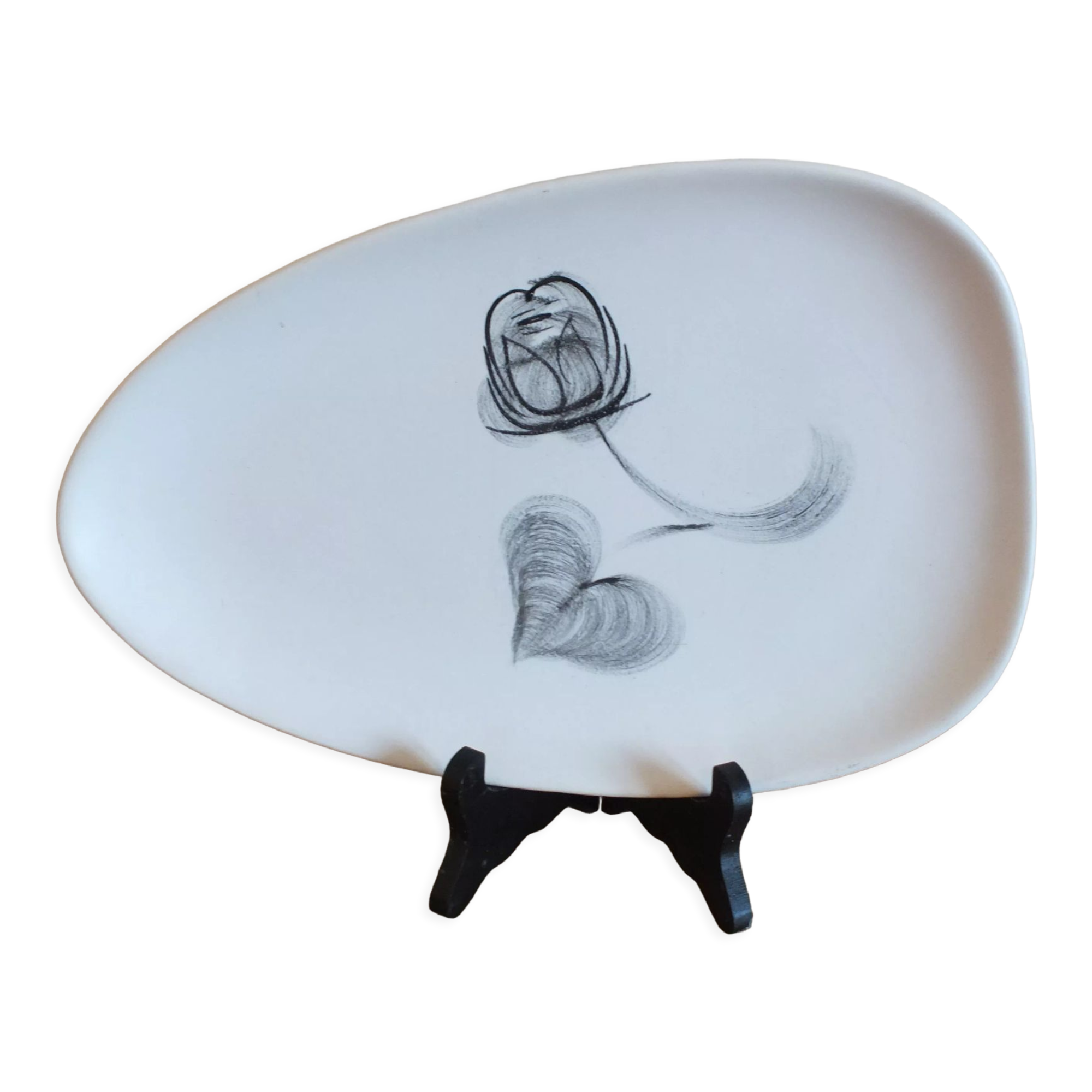 Vintage freeform dish Niderviller pink black model