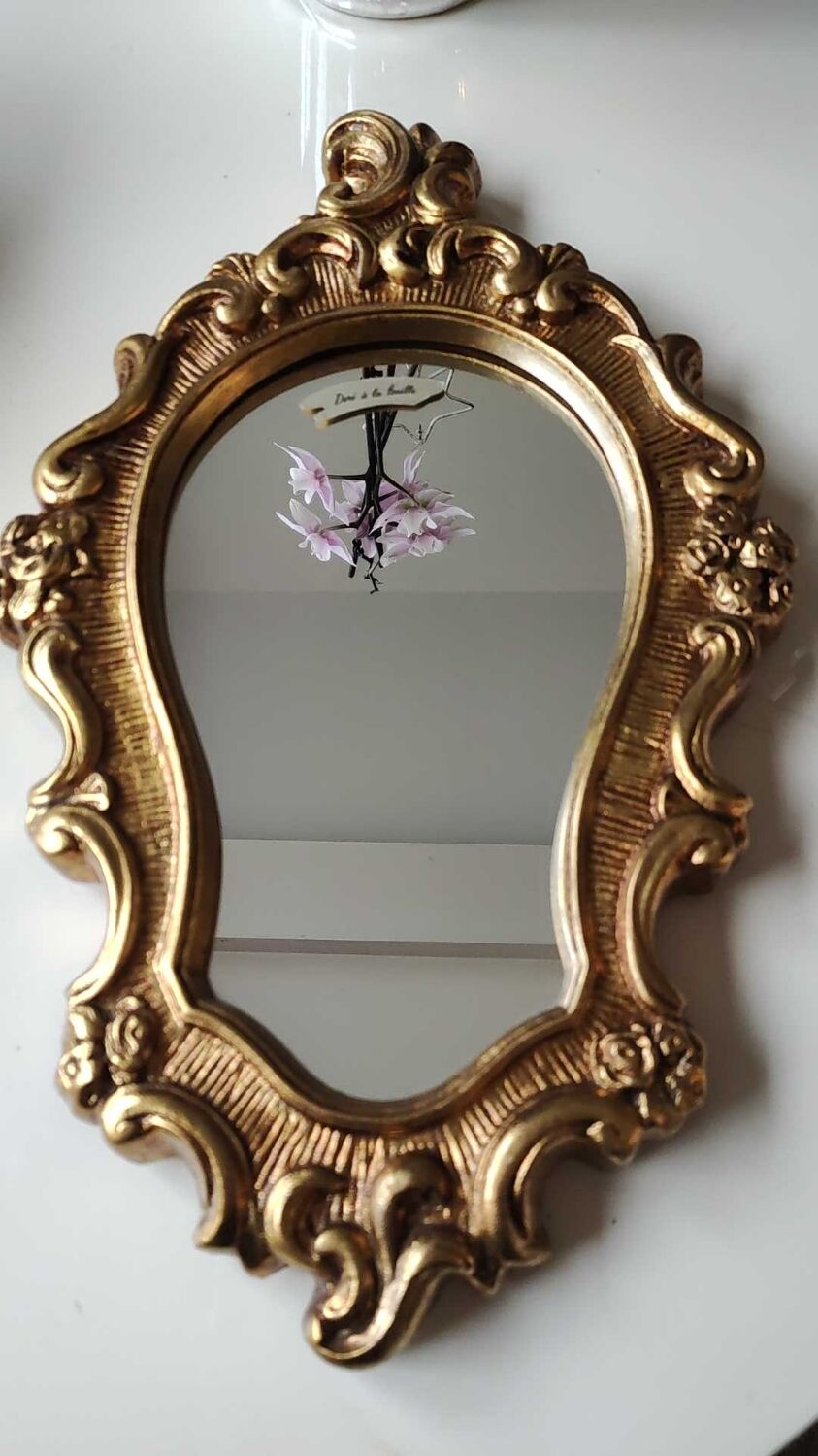Mirror Rocaille style gilded with gold leaf 42 x 26 cm