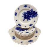 Assiettes à dessert bleu à motifs de fleurs Villeroy et boch modèle Haarlem XIXème