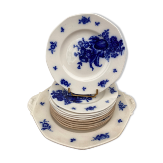 Assiettes à dessert bleu à motifs de fleurs Villeroy et boch modèle Haarlem XIXème