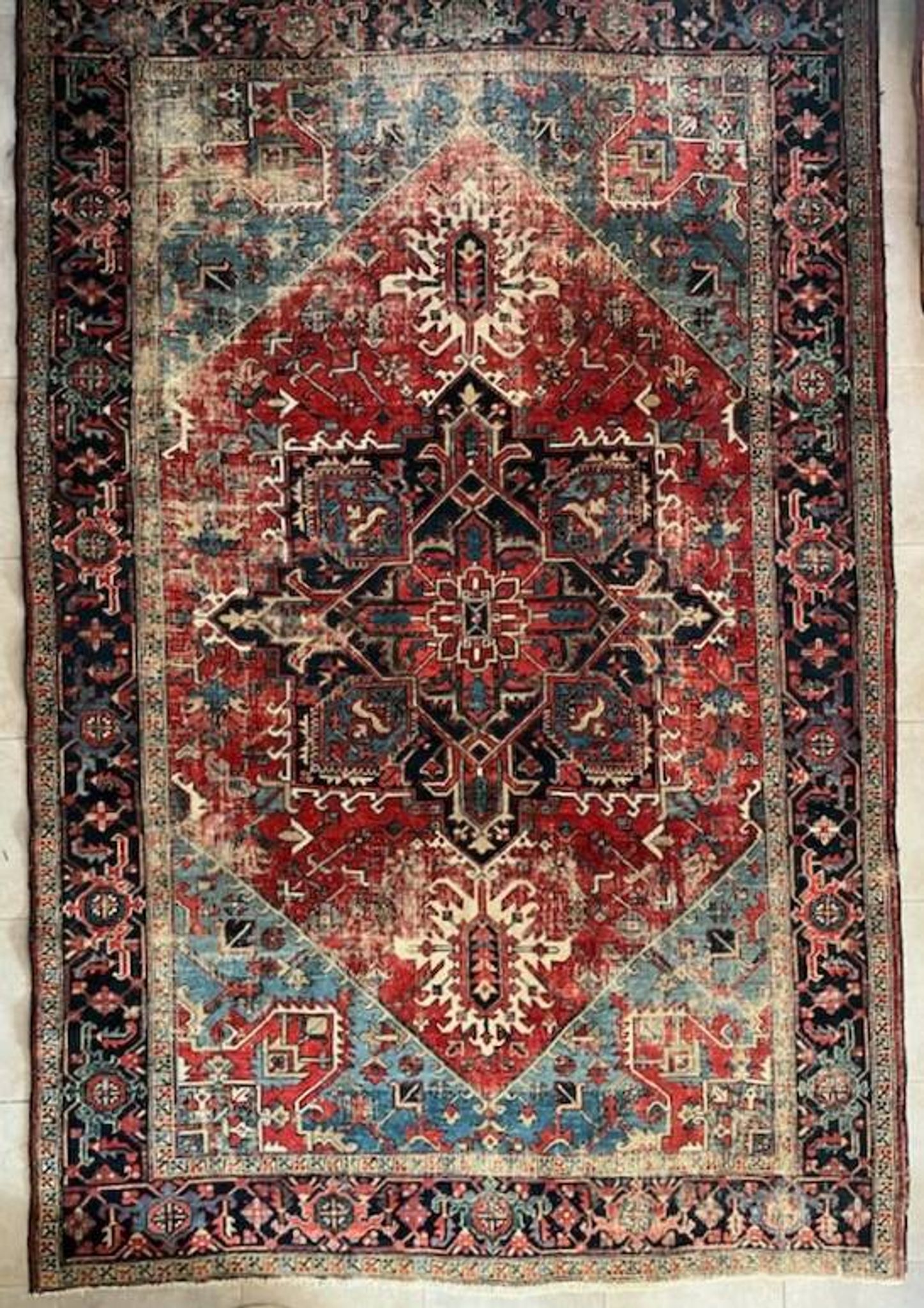 Ancient Heriz Carpet – Cobalt Blue & Indigo – 330 x 218 cm