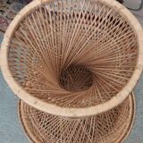 Table basse en rotin, dessus en verre