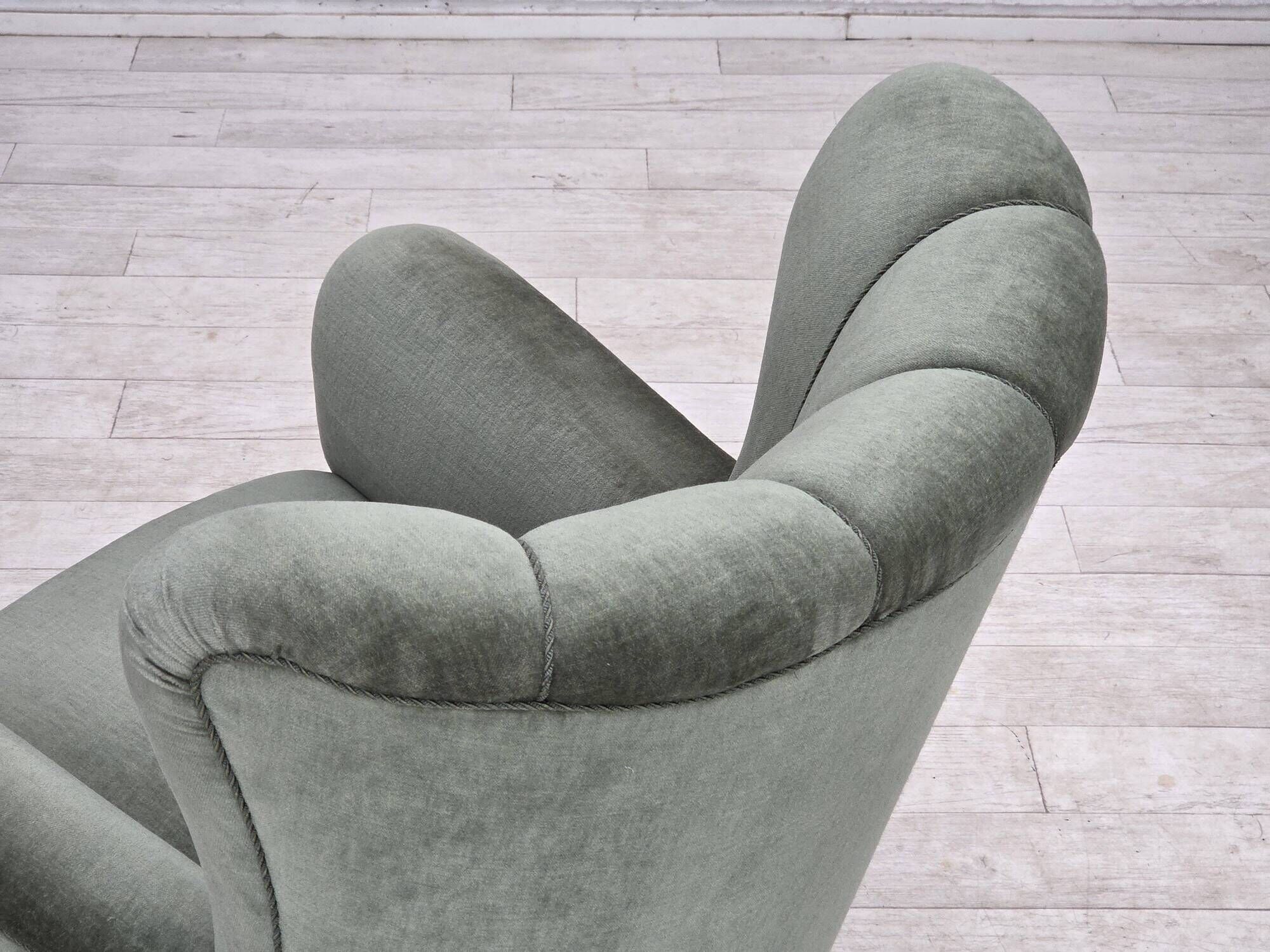 1960s, Danish highback relax chair, furniture velour, ash wood.