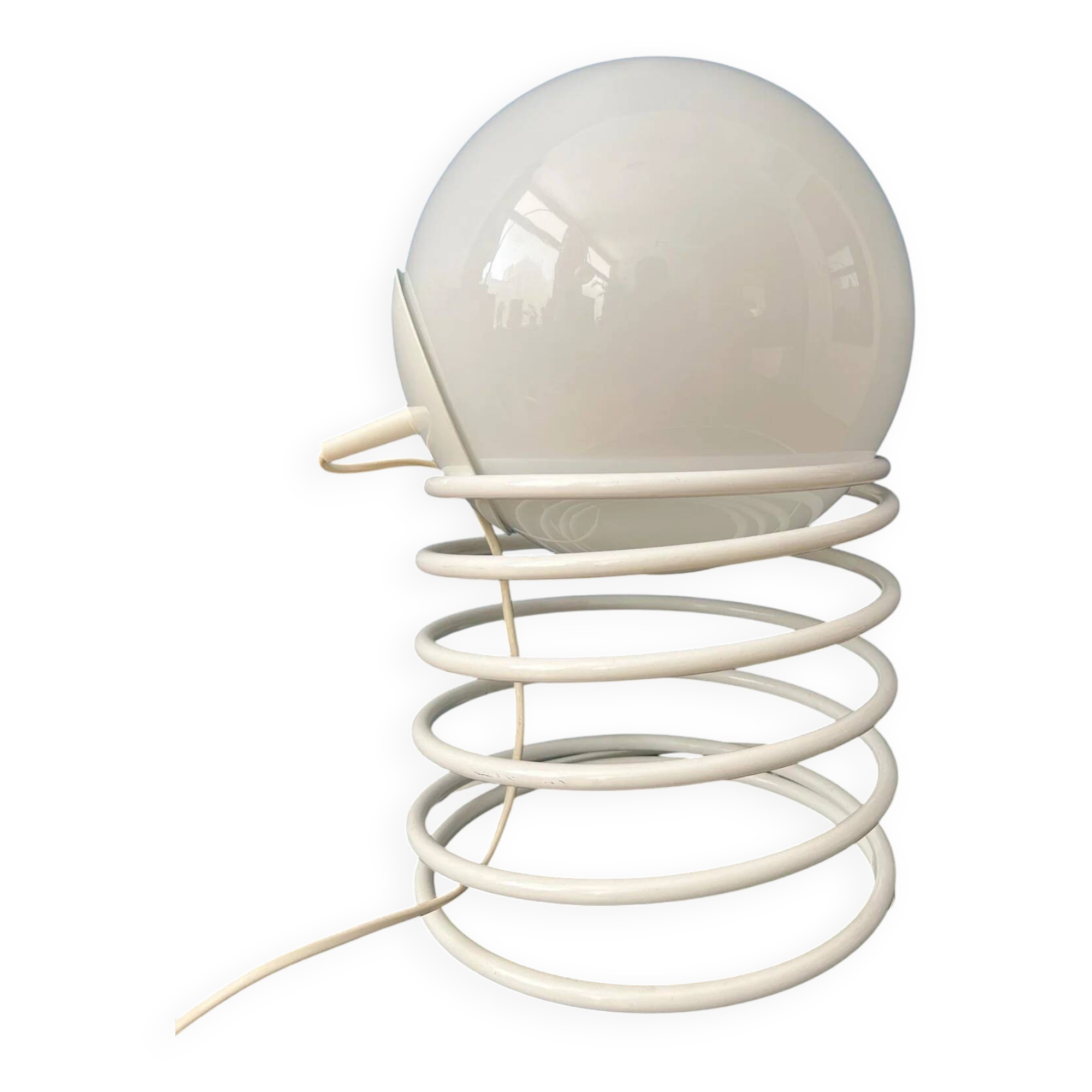 Large mid-century opaline milk glass spiral table lamp