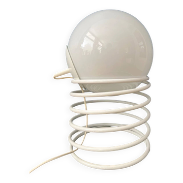 Large mid-century opaline milk glass spiral table lamp