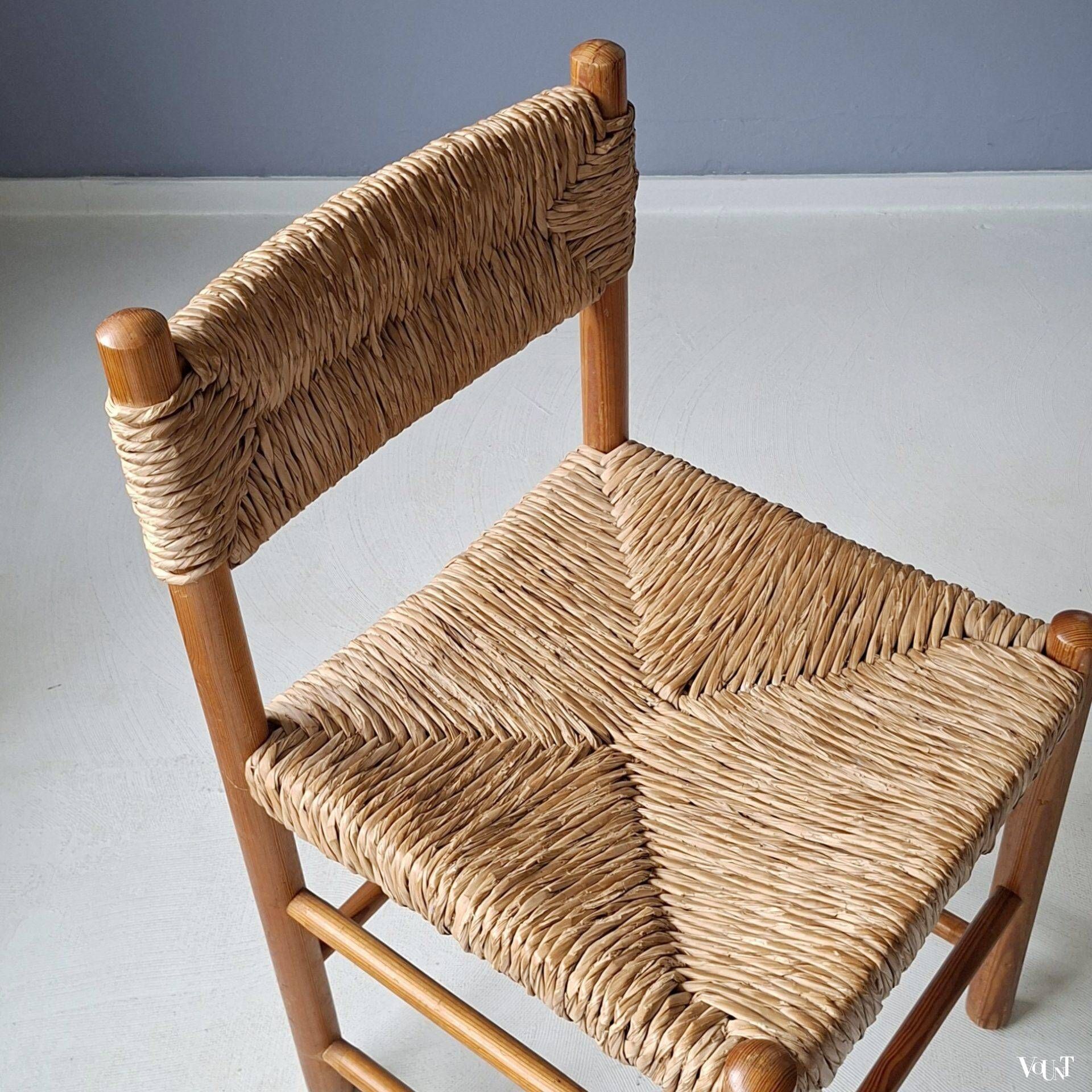Wooden chair with rush seat and backrest, 1960s
